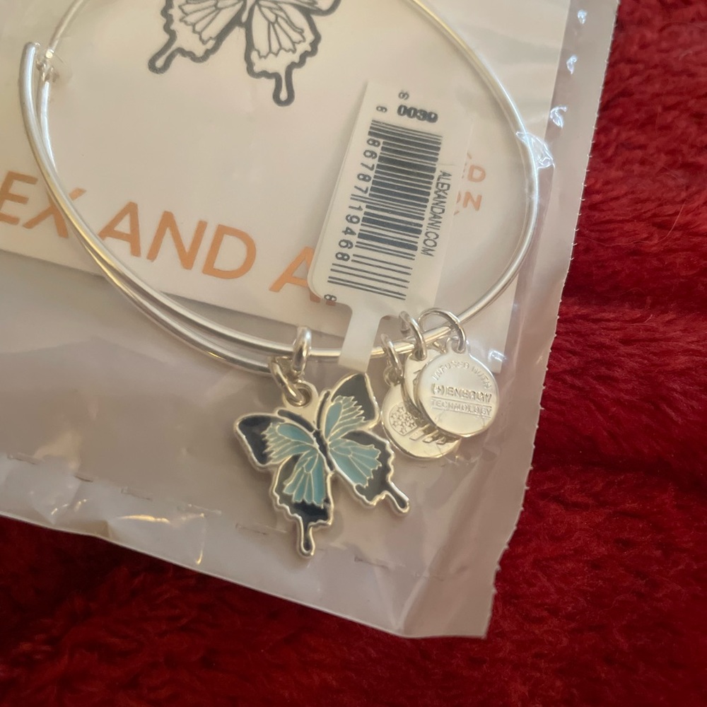 Alex and Ani Blue Swallowtail Butterfly Charm Bangle in Shiny Silver